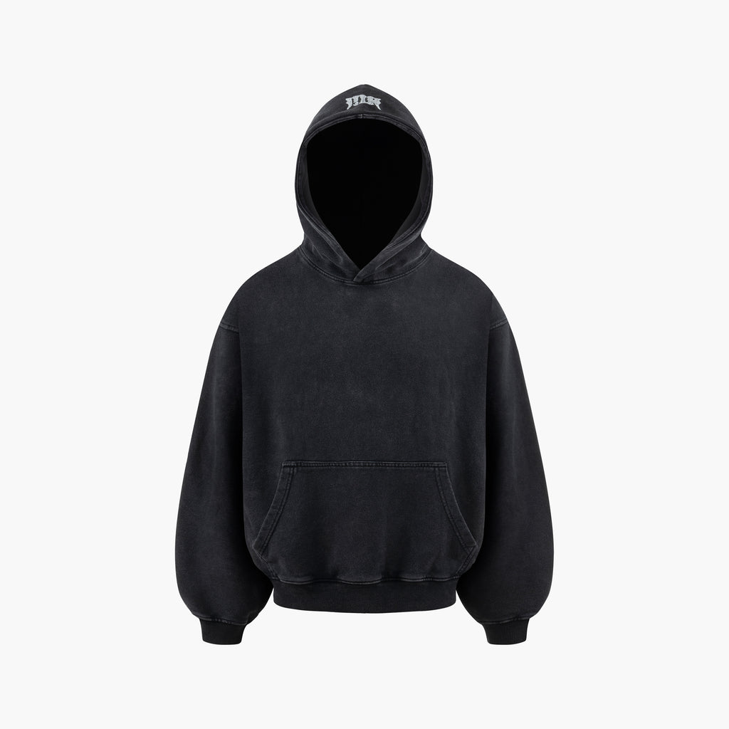 Black Washed Plain Boxy Hoodie