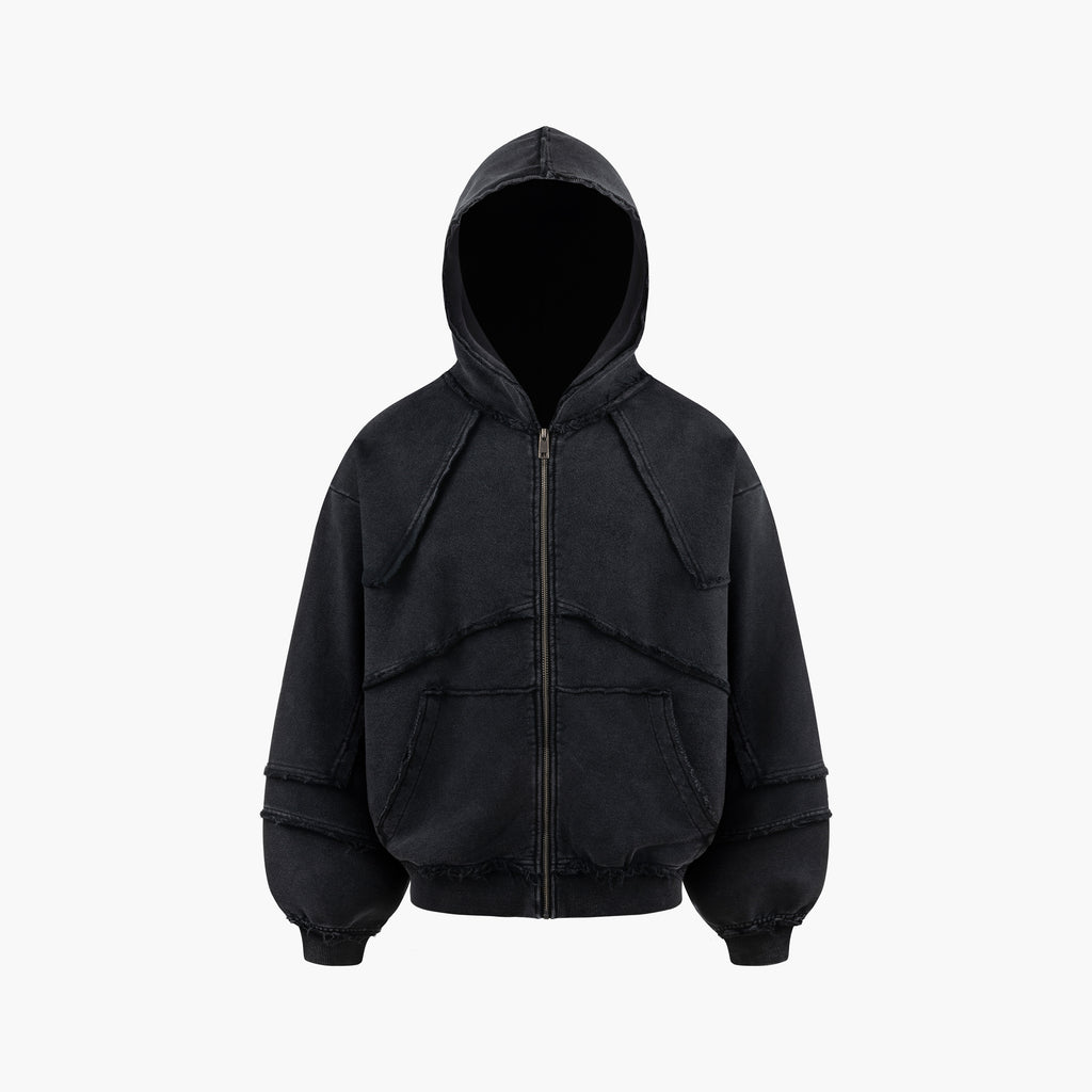Black Washed Deconstructed Zip Hoodie