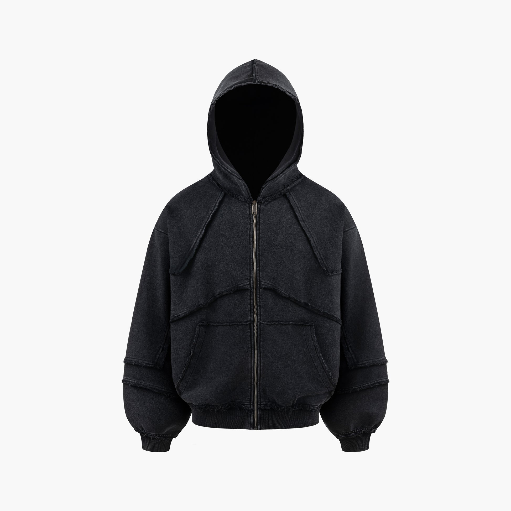 Black Washed Deconstructed Zip Hoodie