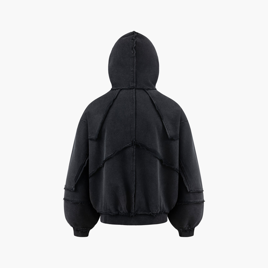 Black Washed Deconstructed Zip Hoodie