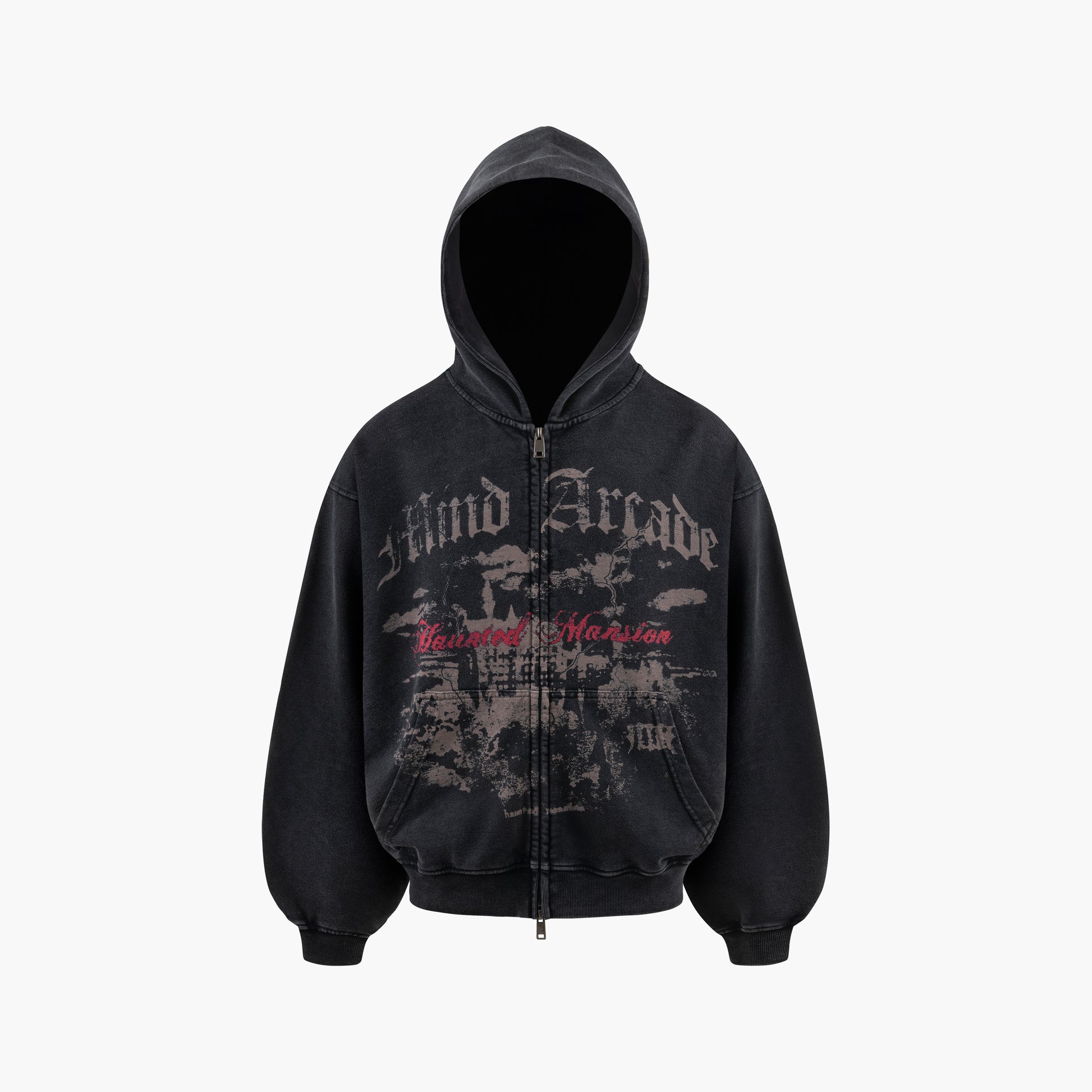 Black Washed Haunted Mansion Zip Hoodie