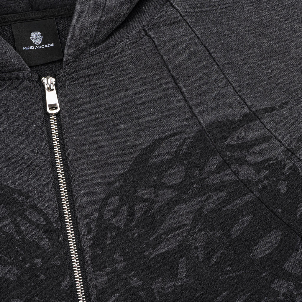 Graphite Washed Boxy Tribal Zip Hoodie