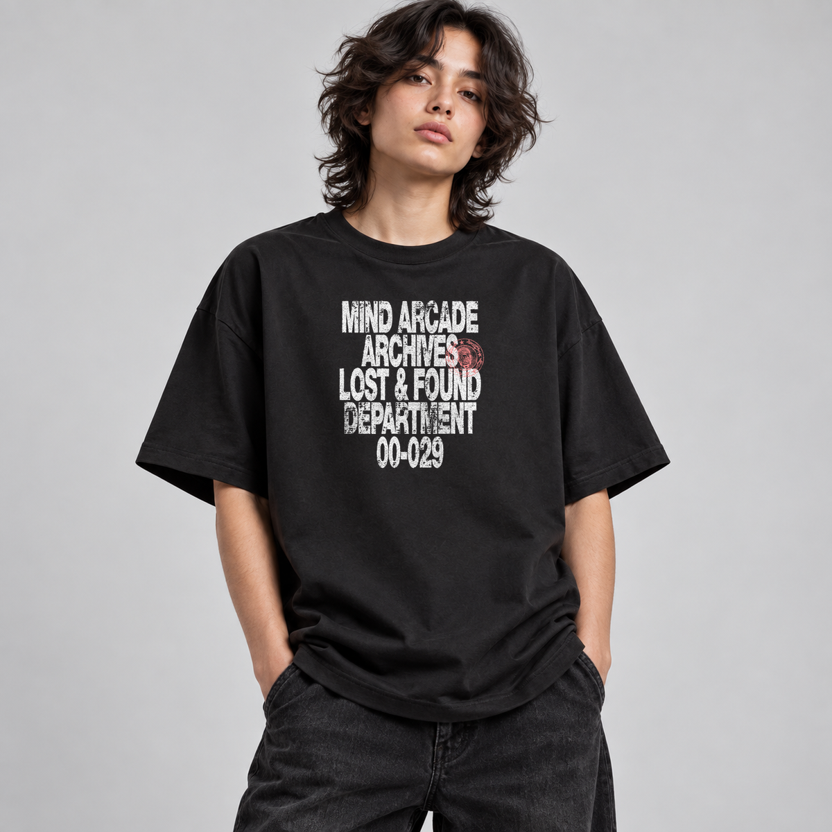 Archives T-shirt — Black — model, skala nadruku zgodna z flatem v1