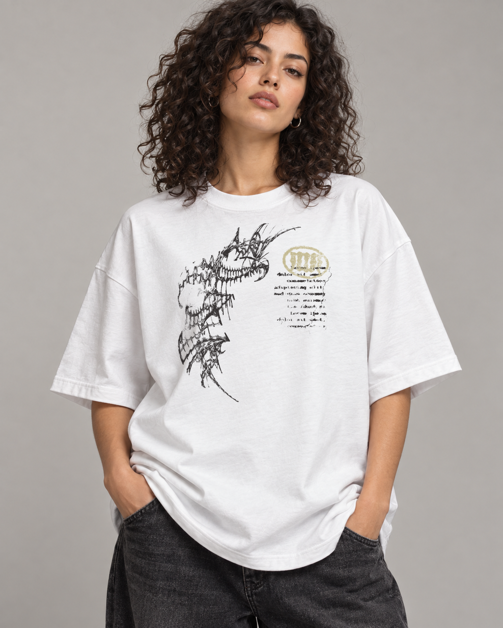 Tribal Stamp T-shirt — White — model, skala nadruku zgodna z flatem v1