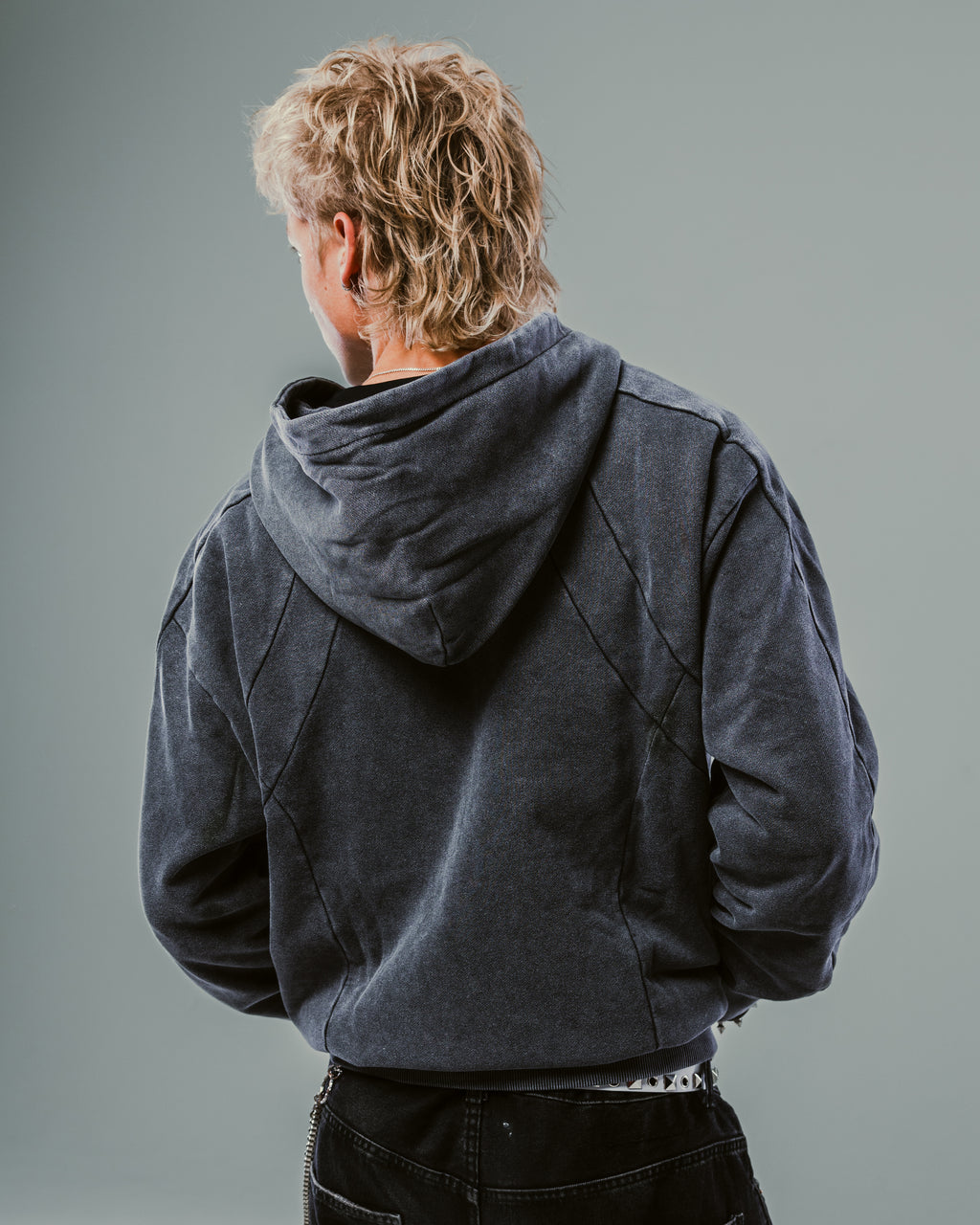 Graphite Washed Boxy Tribal Zip Hoodie