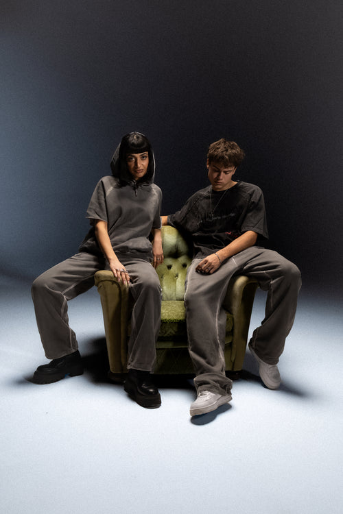 Ash Washed Boxy Short Sleeved Basic Hoodie