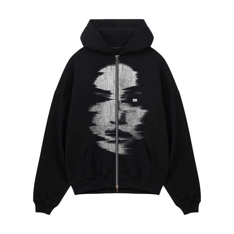 [IN STOCK] Black Glitch Fade Zip Hoodie